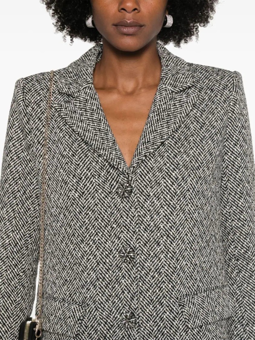 Shop Self-portrait Herringbone Blazer In Grey