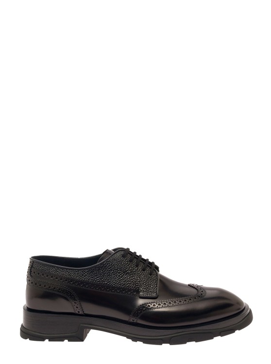 Shop Alexander Mcqueen Black Lace-up Shoes With Quarter-brogue Detail In Leather