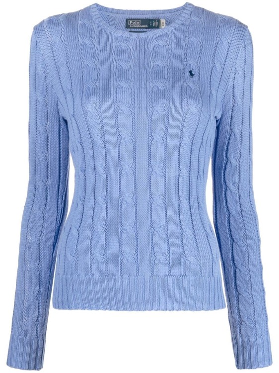 Shop Polo Ralph Lauren Cotton Sweater With Cable Knit Crew Neck In Blue