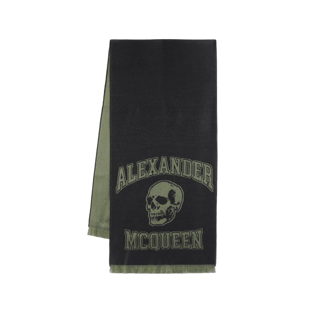 Alexander Mcqueen Varsity Skull Logo Scarf In Black