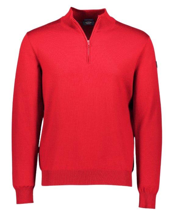 Paul & Shark Merino Wool Half Zip Sweater With Iconic Badge In Red