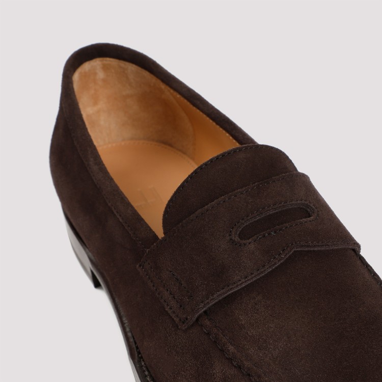 Shop Dunhill Audley Penny Chocolate Leather Loafers In Black