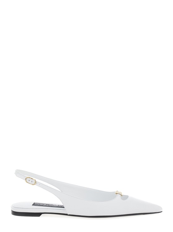Dolce & Gabbana White Slingback Ballet Flats With Logo Detail In Leather Woman In White