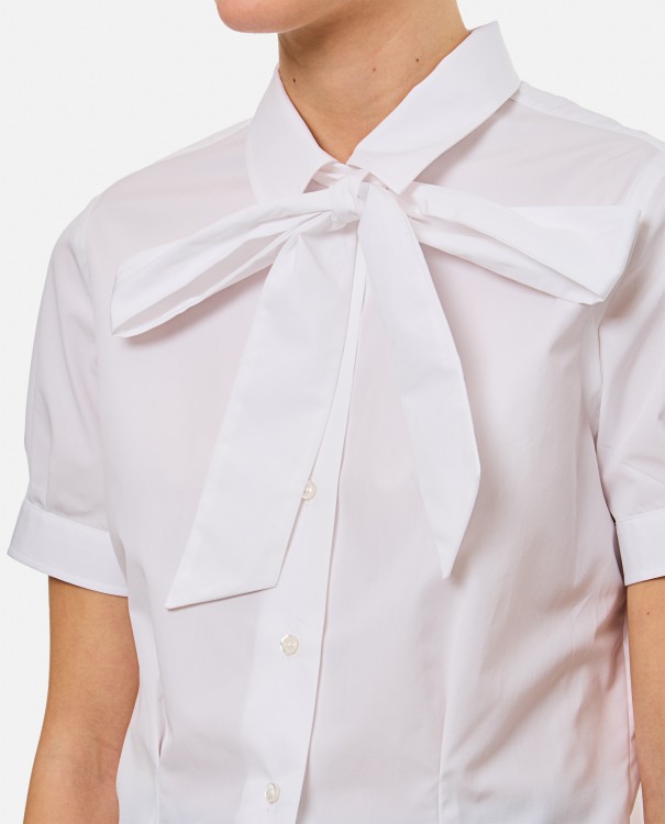 Shop Thom Browne Short Sleeve Tucked Blouse W/ Bow In White