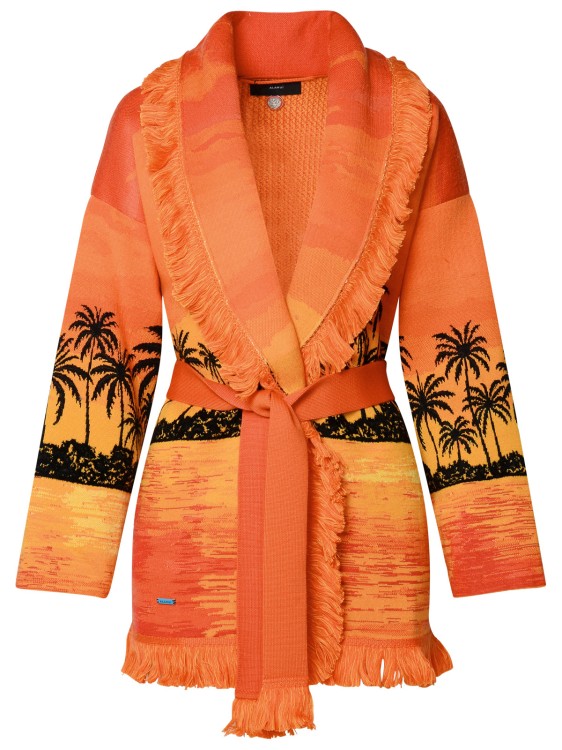 Shop Alanui Kerala Sunset' Orange Wool Blend Cardigan