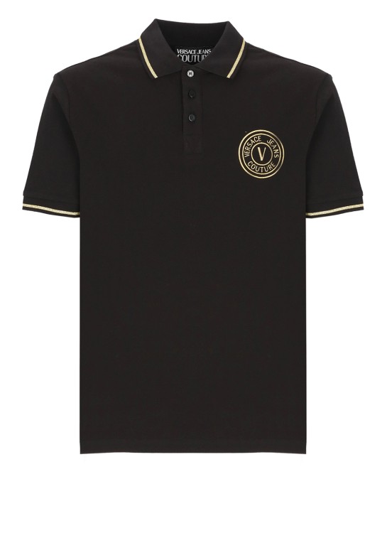 Versace Jeans Couture Polo Shirt With Vemblem Logo In Black