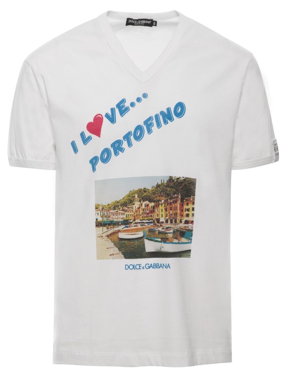 Shop Dolce & Gabbana White T-shirt With 'i Love Portofino' Print In Cotton