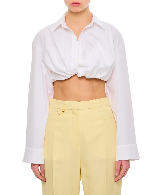 Jacquemus Long Sleeve Cropped Shirt In Neutrals