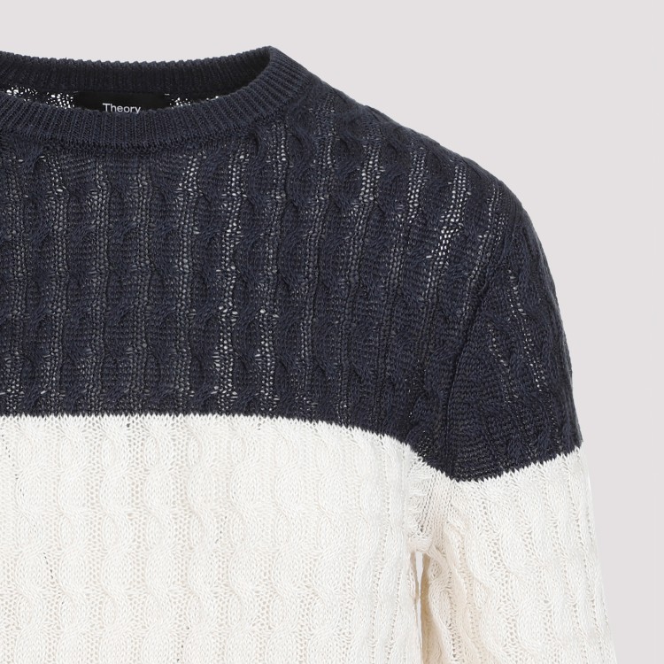 Shop Theory Nocturne Navy-blue Linen Color Block Sweater In White