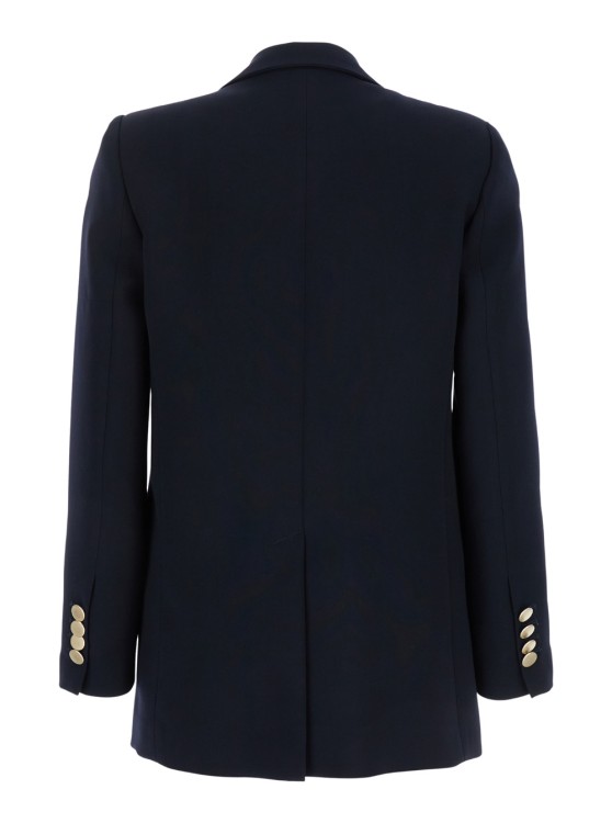 Shop Plain Blue Double-breasted Jacket With Golden Buttons In Cady