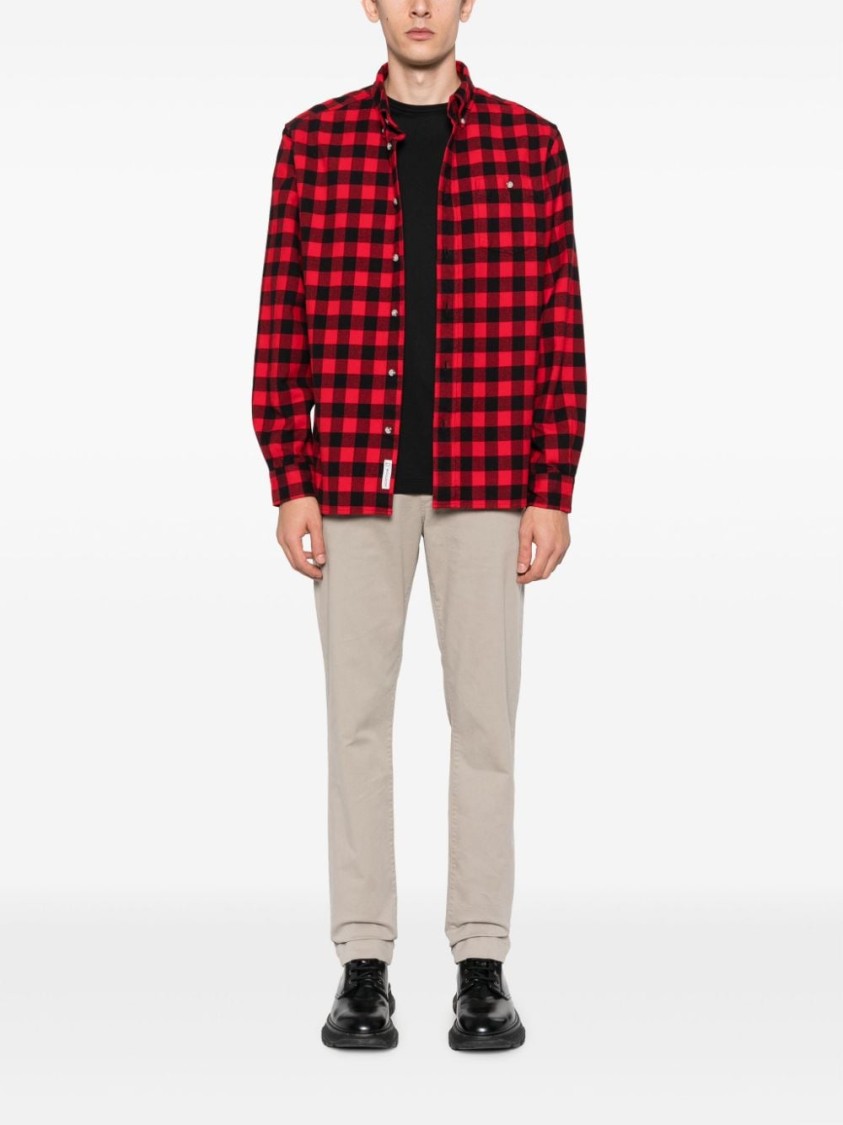 Woolrich Classic Checkered Cotton Shirt With Button-down Collar And Chest Pocket In Red