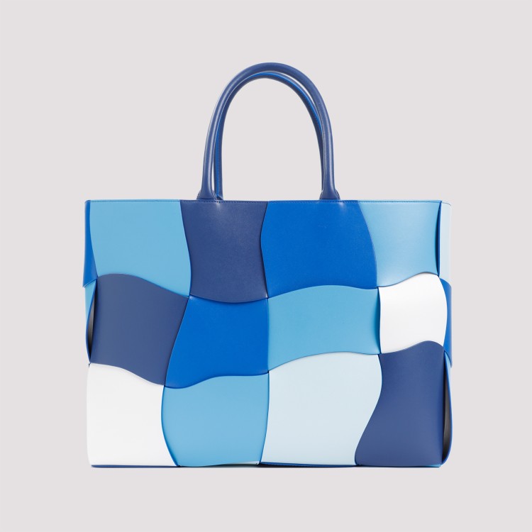 Shop Bottega Veneta Distorted Arco Blue Calf Leather Tote Bag