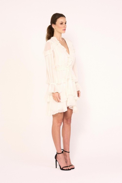 Shop Coolrated Cr21 Mini Ruffles Dress Off In White