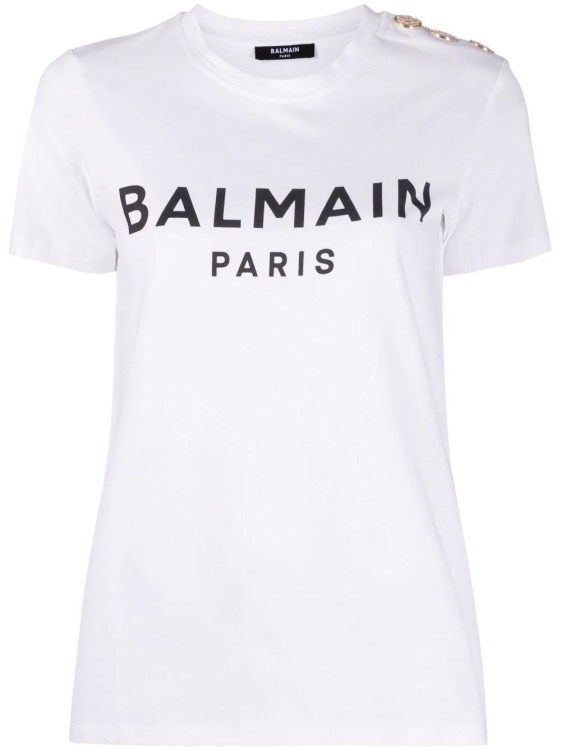 Shop Balmain Paris Logo T -shirt Print White