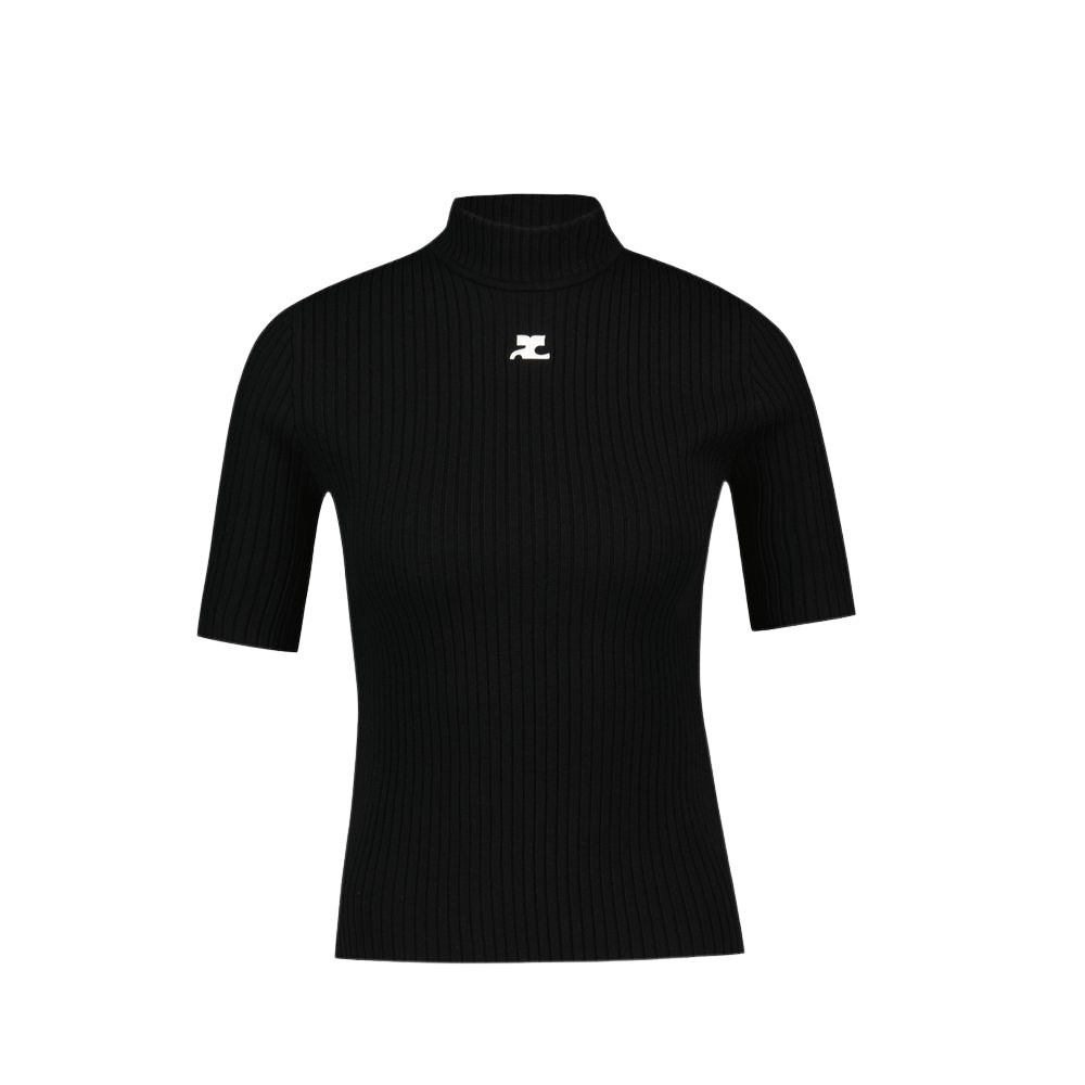 Courrèges Short-sleeved Ribbed Re-e In Black