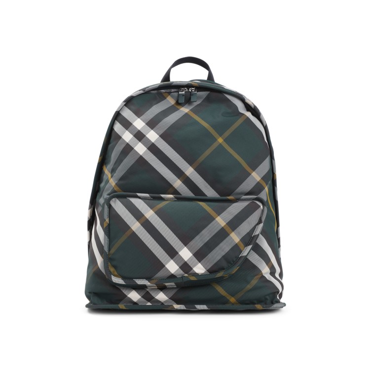 Burberry Check Pattern Shield Backpack With Front Zip In Green