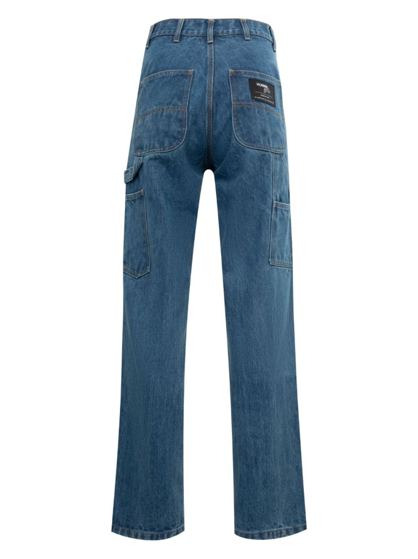 Hommegirls Medium Blue Straight Leg Jeans In Black