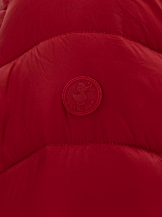 Shop Save The Duck Drimia' Long Red Down Jacket With Tonal Logo Patch In Shiny Leather