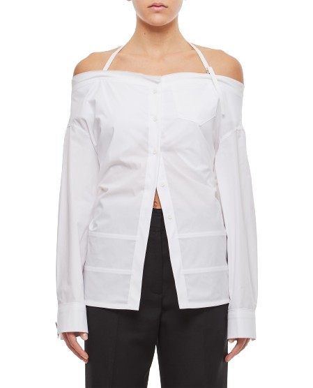Shop Jacquemus La Chemise Peplo Stretch Cotton Shirt In White