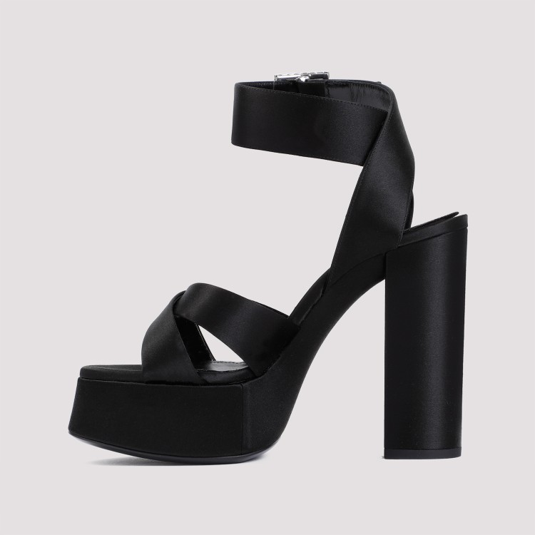 Shop Saint Laurent Jota 85 Heaven Black Leather Silk Sandals