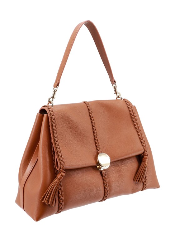 Shop Chloé Leather Shoulder Bag With Engraved Logo In Brown