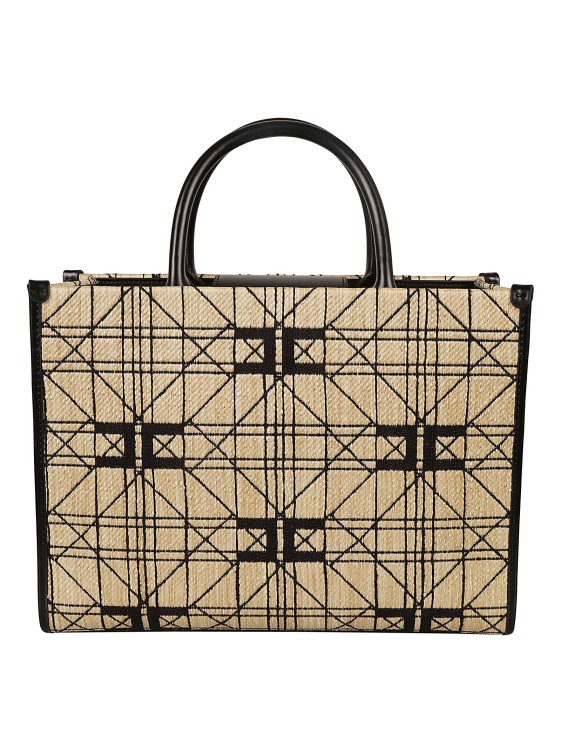Shop Elisabetta Franchi Raffia Jacquard Logo Bags In Brown