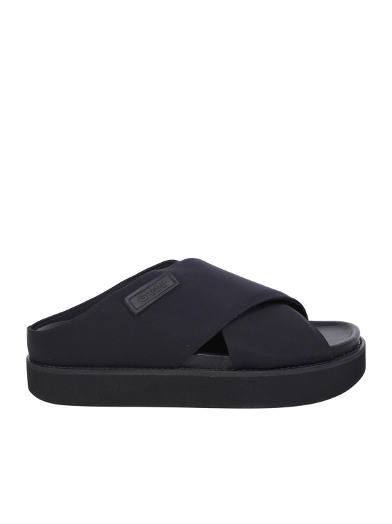 Shop Ganni Black Wide Crossover Straps Sandals