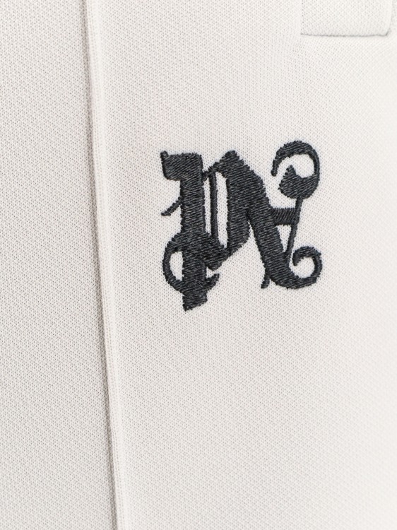 Shop Palm Angels Trouser With Embroidered Monogram On The Front In White