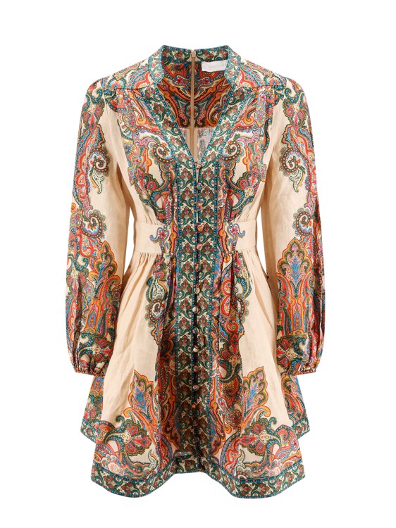 Zimmermann Linen Dress With Multicolor Paisley Motif