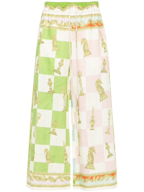Alemais Checkmate Mix-print Linen Trousers In Multicolor