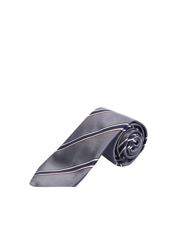 Brunello Cucinelli Silk Striped Tie In Grey