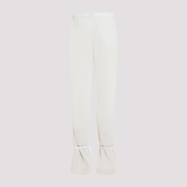 Lemaire Chalk White Cotton Straight Pants With Strings In White