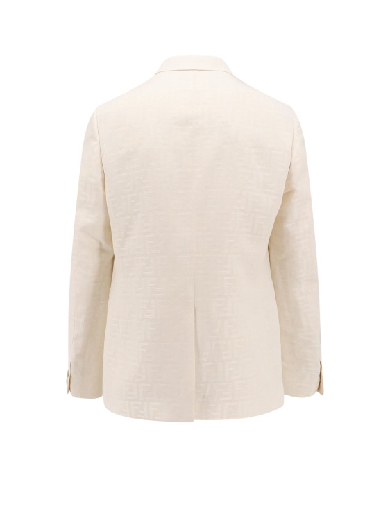 Shop Fendi Cotton And Linen Blazer With Ff Motif In Neutrals