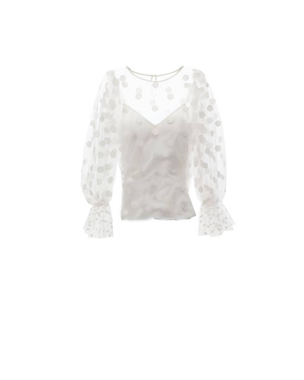 Gemy Maalouf See-through Dotted Tulle Top - Tops In White