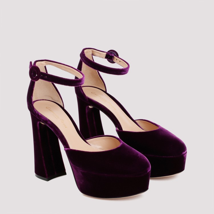 Shop Gianvito Rossi Purple Velvet Platform Sandals