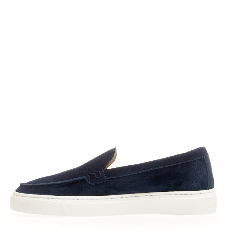 Doucal's Blue Suede Moccasin In Blue