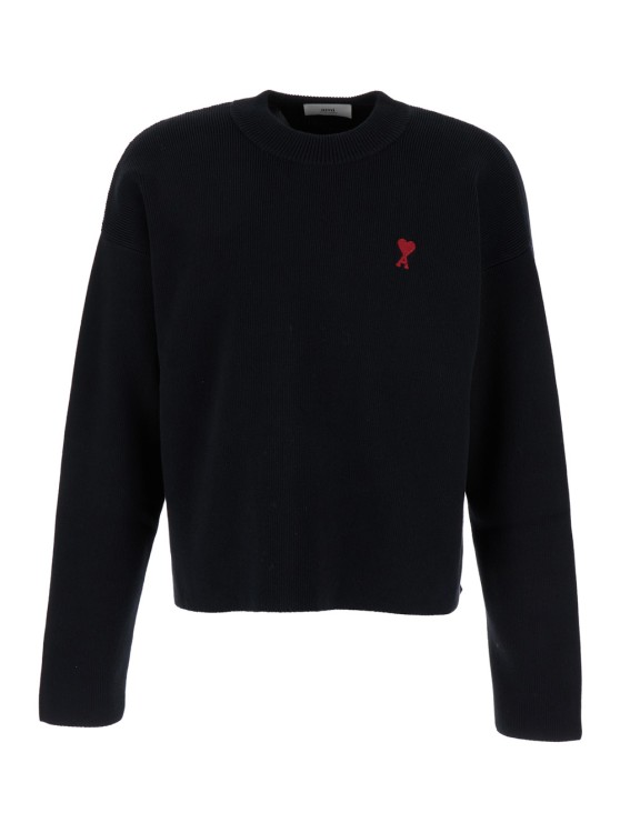 Shop Ami Alexandre Mattiussi Black Crewneck Sweatshirt With Adc Embroidery In Cotton Blend