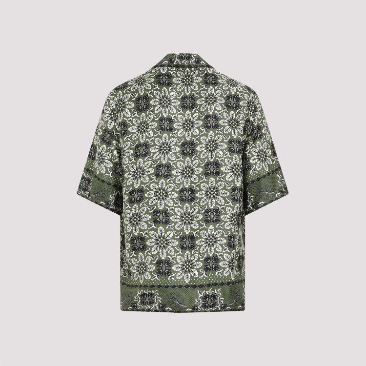 Shop Etro Green Printed Silk Boxy Shirt In Grey