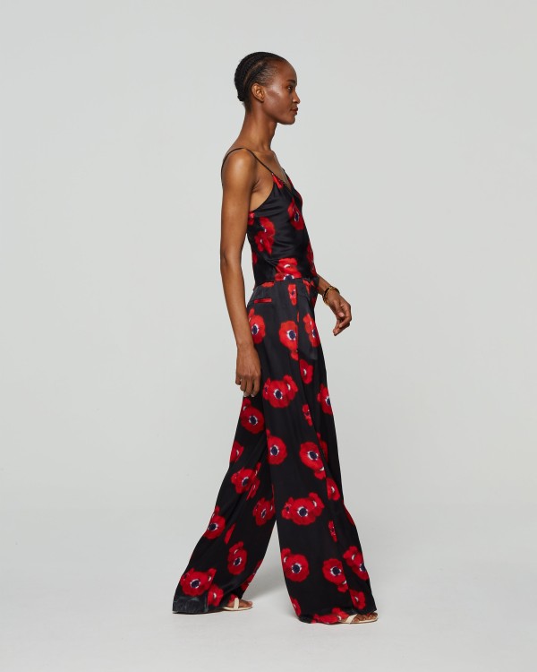 Shop Serena Bute Graphic Poppy Serena Wide Leg Trouser - Black/red