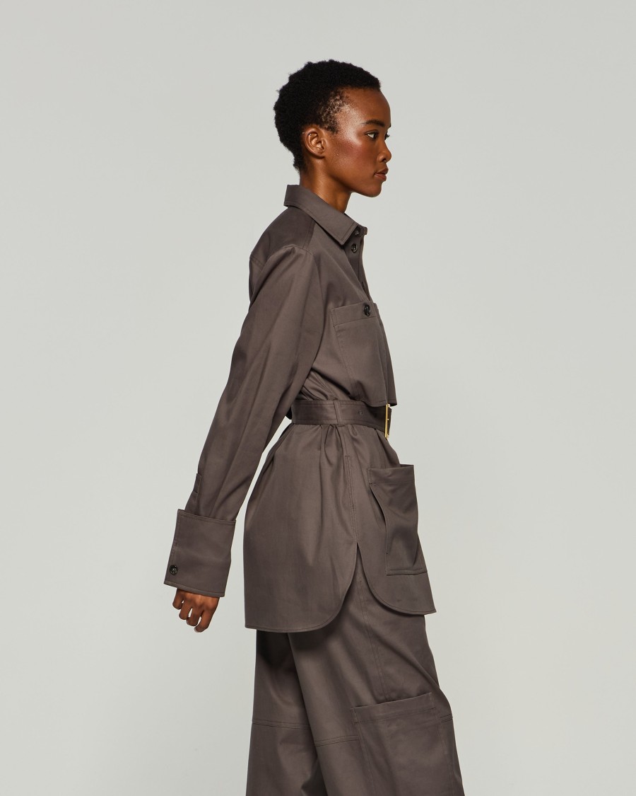 Shop Serena Bute Oversized Cargo Shirt - Slate Grey