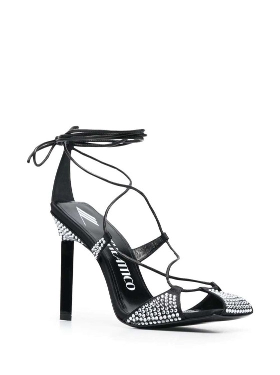 Attico Adele Sandals In Satin Fabric With Applied Strass In Black