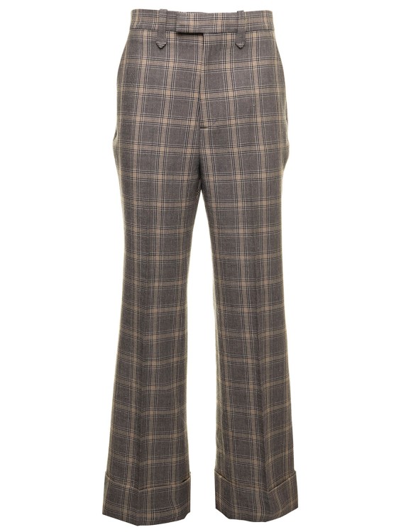 Gucci Wool And Linen Trousers With Prince Of Wales Motif In Grey