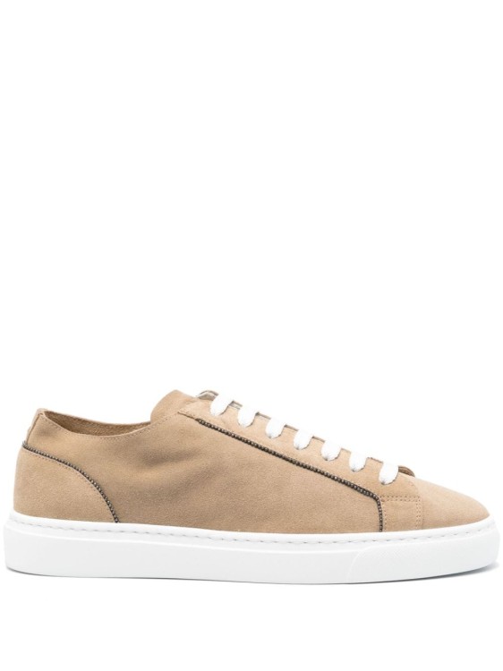Doucal's Logo-debossed Leather Snekaers In Brown