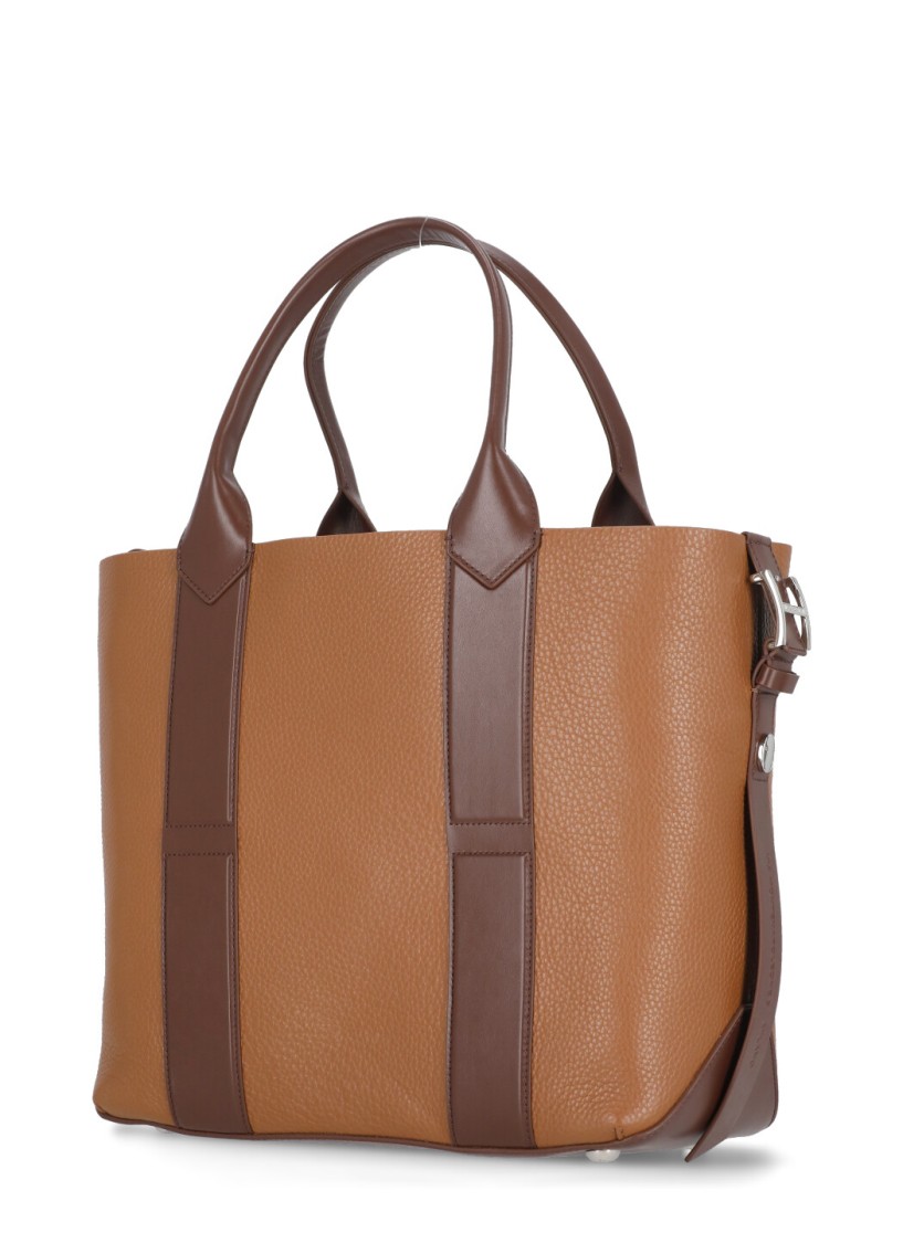 Hogan Small Leather Tote Bag Script In Brown