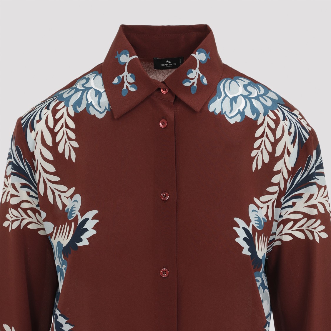 Shop Etro Dark Brown Silk Shirt