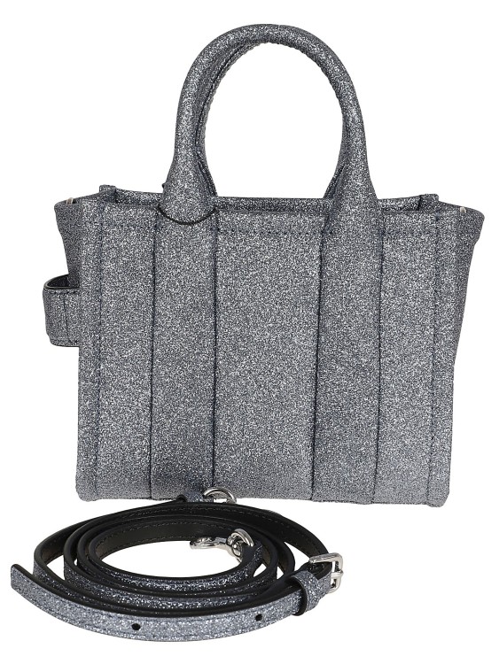 Shop Marc Jacobs The Galactic Glitter Leather Mini Tote Bag In Grey