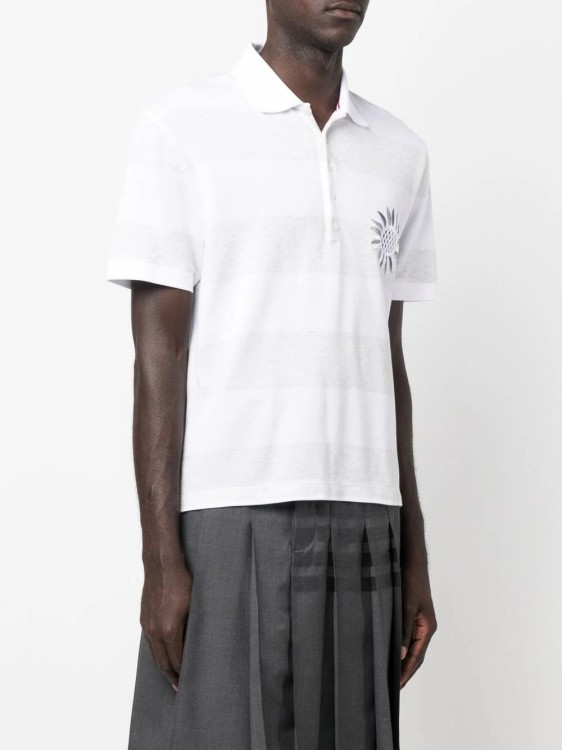 Shop Thom Browne Multicolored Flower Embroidery Polo Shirt In White
