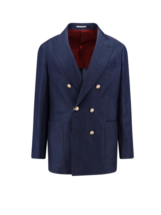 Shop Brunello Cucinelli Wool And Linen Blend Blazer With Metal Buttons In Blue