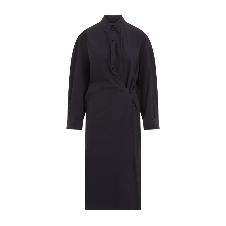 Shop Lemaire Straight Collar Twisted Dark Navy Cotton Midi Dress In Blue