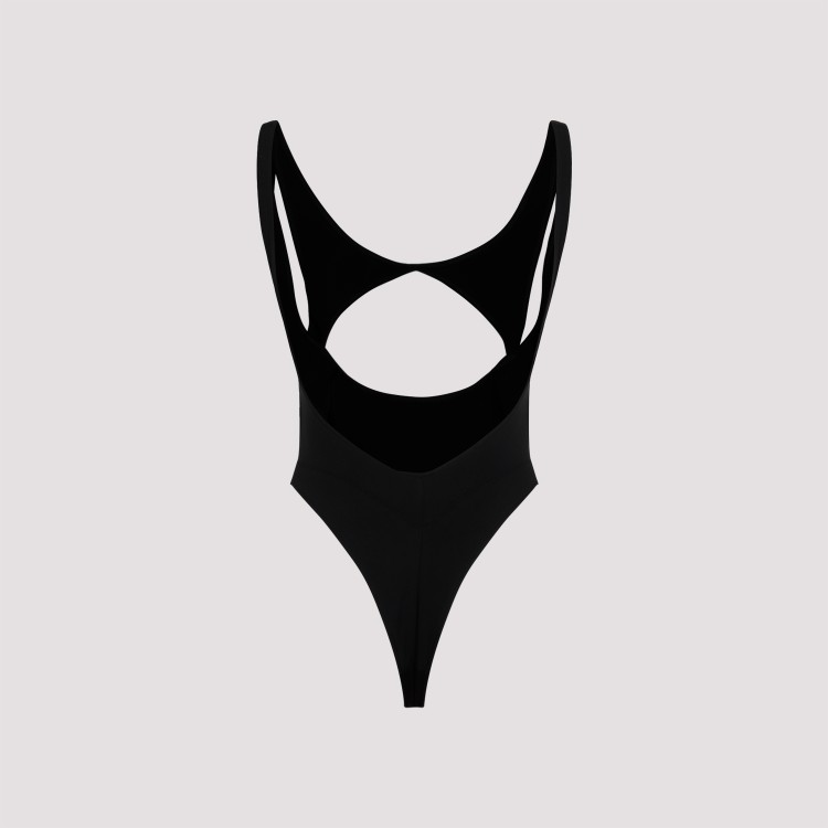 Shop Mugler Black Tech Fabric Swimsuit